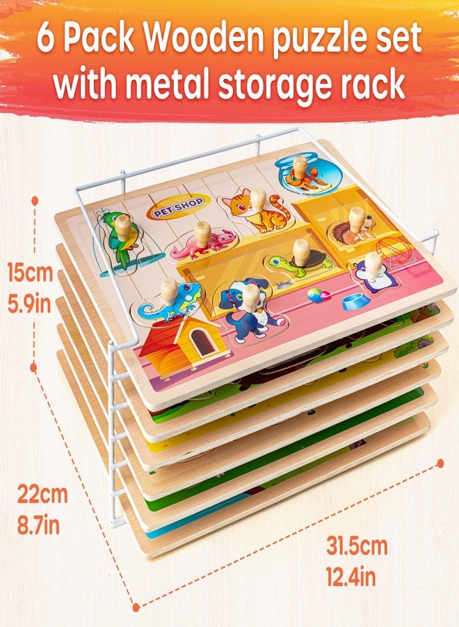 SYNARRY Wooden Puzzles for Toddlers 1-3, 6XSET Animals Puzzles for Toddlers 2-4 with Rack, Toddler Puzzles Ages 2-4, Toddler Valentines Day Easter Basket Stuffers Gifts Toys for Boys Girls - Image 5